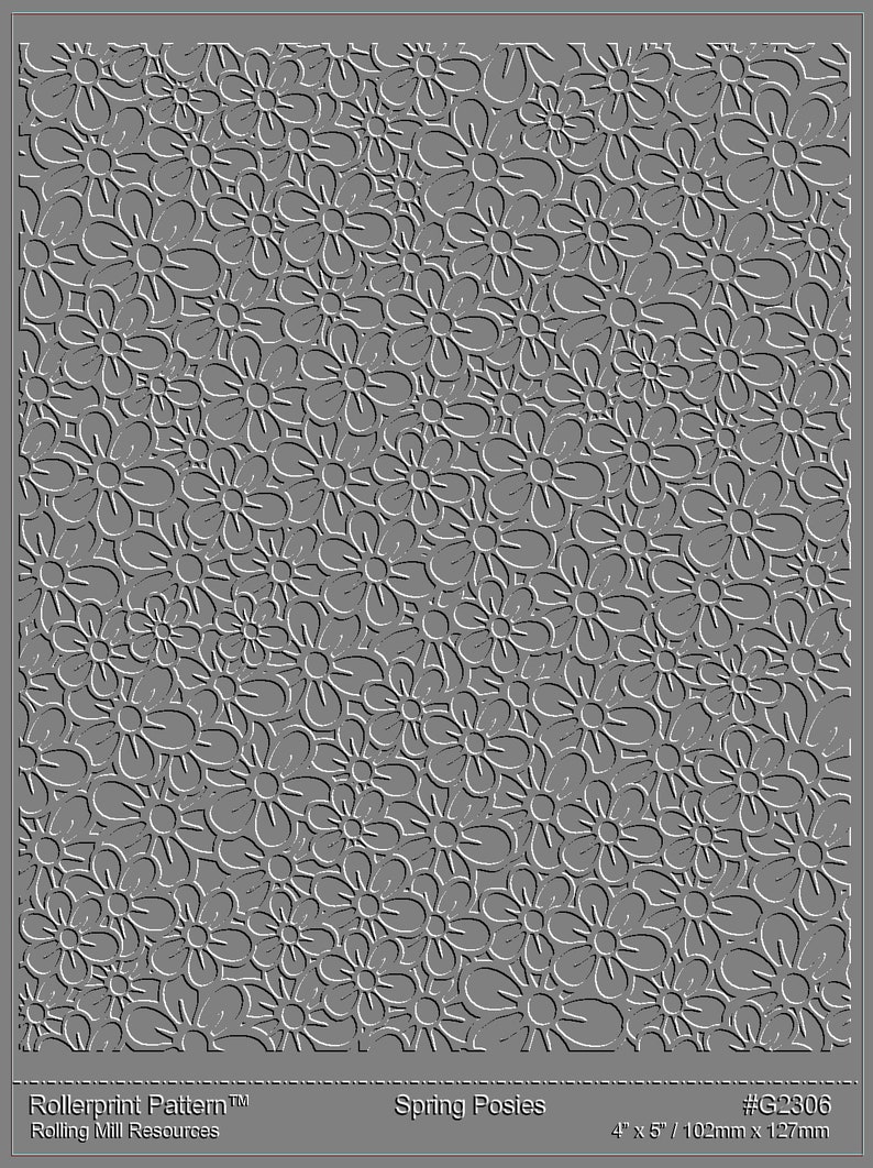 2306 Posies primaverili Motivo in bassorilievo 3 x 4, 4 x 5 e 2,0 x 7 modello in carta inciso al laser per laminatoio/metal clay immagine 2
