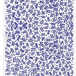 May include: A white background with a blue and white roller print pattern. The pattern is made up of lines and dots. The text "Rollerprint Pattern ™ Lines & Dots #E1803 Rolling Mill Resource 2.3" x 7" / 58mm x 178mm" is printed at the bottom of the image.