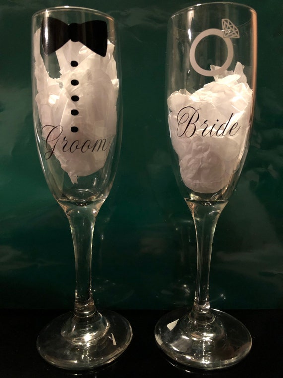 Wedding Bride And Groom Champagne Flute Set With Tuxedo And Etsy