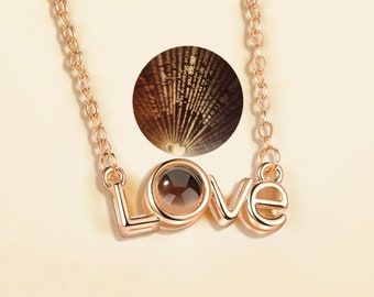 I Love You in 100 Languages Projection Gold Plated Necklace