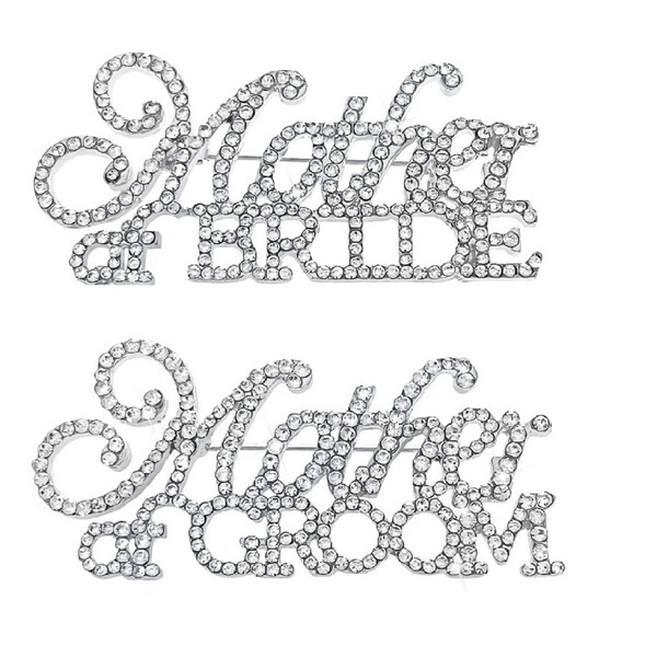 Mother of the Bride & Mother of the Groom Rhinestone Pin Set in Silver