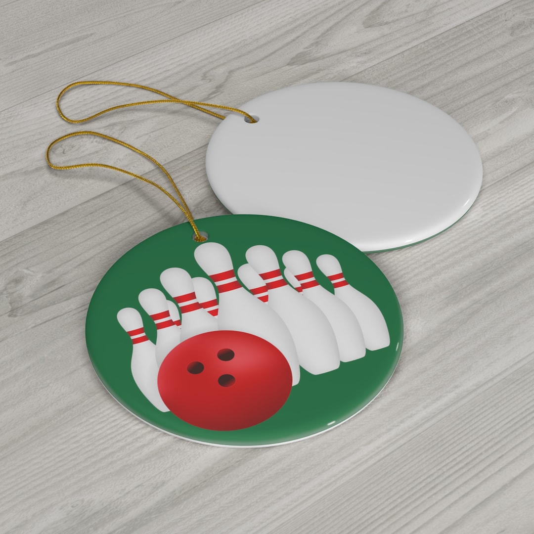 Ceramic Bowling Ball and Pins Holiday Ornament, Bowling Christmas