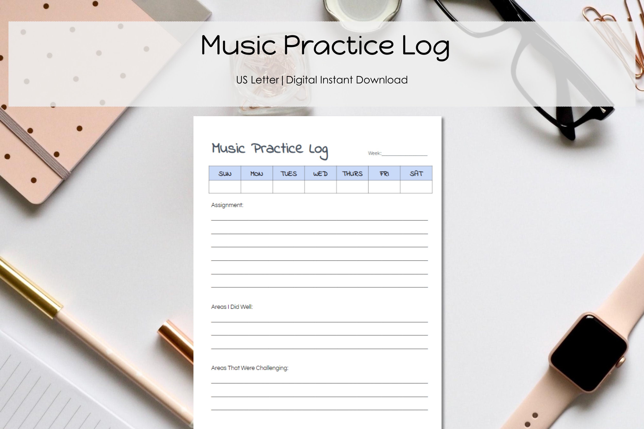 Music Practice Log Music Lovers Practice Journal Music Etsy