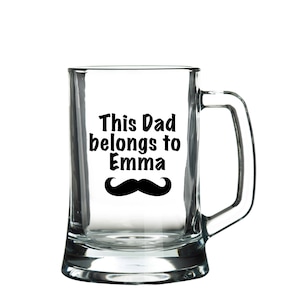 Personalised Dad Belongs To Tankard Glass Stein
