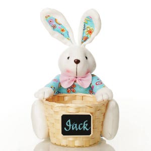 Personalised Woven Easter Basket with Blue Plush Bunny