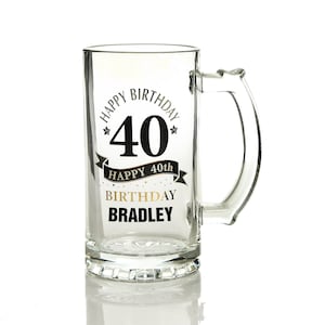 Classic 40th Happy Birthday Tankard Glass Stein