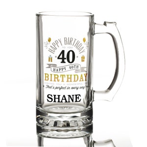 Deluxe 40th Happy Birthday Tankard Glass Stein