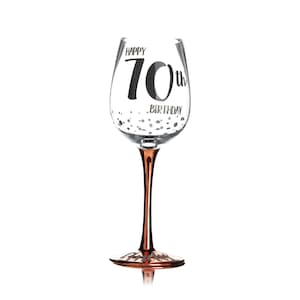 Personalised Rose Gold Happy 70th Birthday Wine Glass