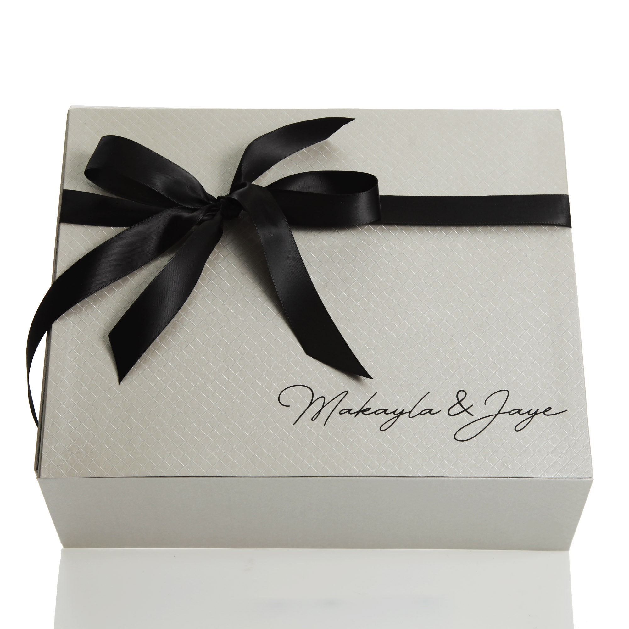 Personalised Silver Gift Box With Black Ribbon Bow - Etsy