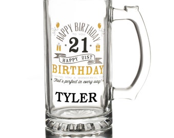 Personalised Beer Glass Tankard 18th 21st 30th Birthday Wedding Free Gift Box RH 