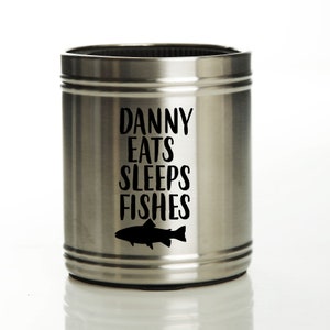 Gepersonaliseerde Eats Sleeps Fishes roestvrijstalen stompe koelbox