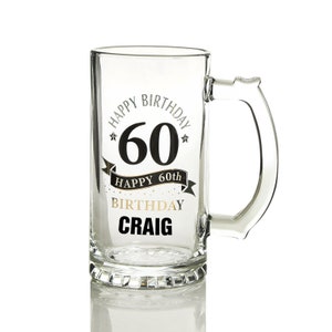 Classic 60th Happy Birthday Tankard Glass Stein