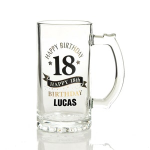 Classic 18th Happy Birthday Tankard Glass Stein