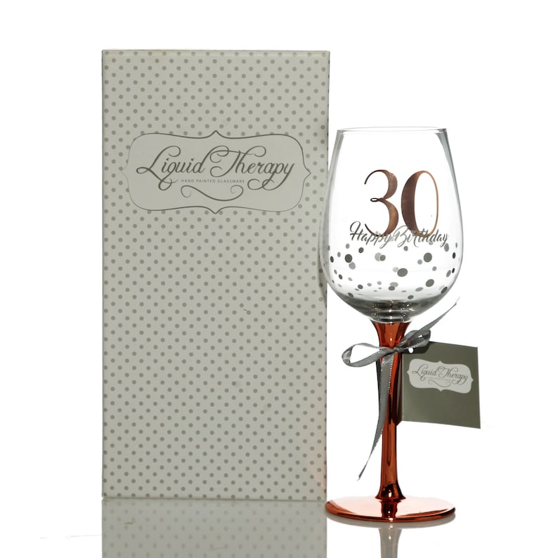 Personalised Rose Gold 30th Number Birthday Wine Glass image 1