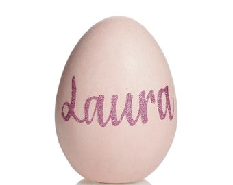 Ornamento di uovo di Pasqua in ceramica rosa baby