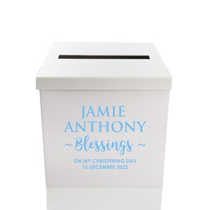 Caja de los deseos blanca personalizada para bautizo o bautismo