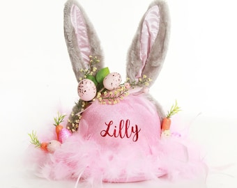 Personalised Pink and Grey Easter Hat