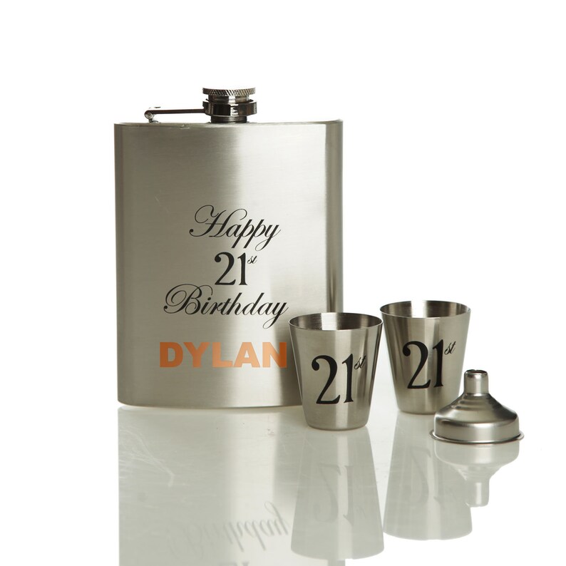 Personalised 21st Birthday Hip Flask Gift Set Etsy