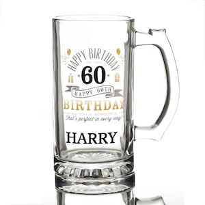 Deluxe 60th Happy Birthday Tankard Glass Stein