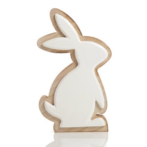 Easter Bunny Ornament Ceramic and Timber