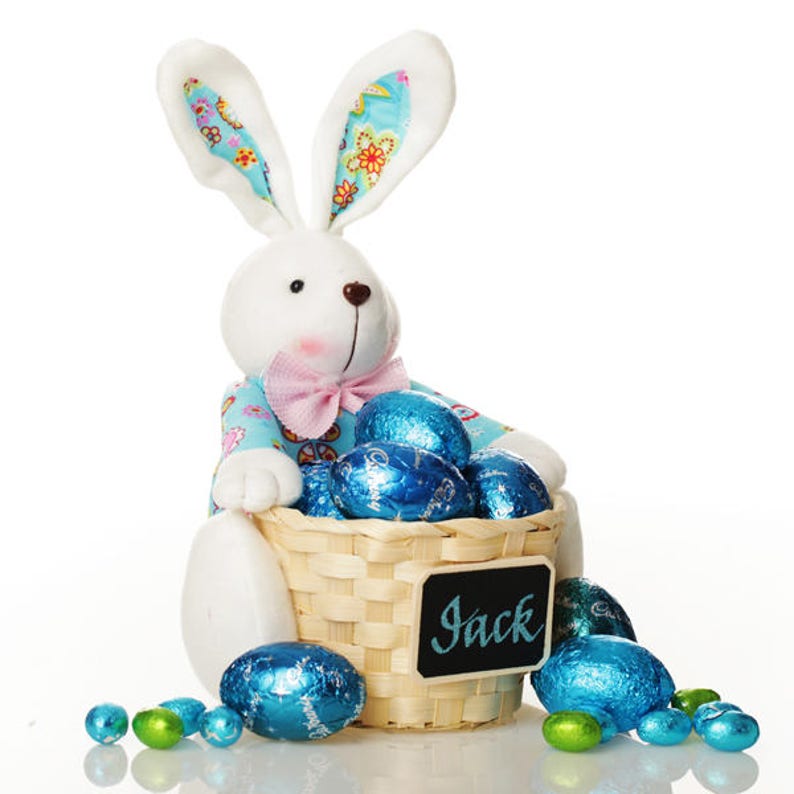 Personalised Woven Easter Basket With Blue Plush Bunny Etsy Australia