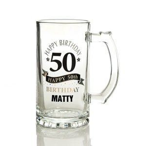 Classic 50th Happy Birthday Tankard Glass Stein