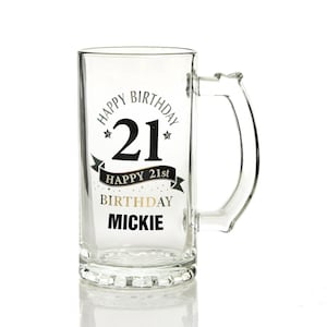 Classic 21st Happy Birthday Tankard Glass Stein