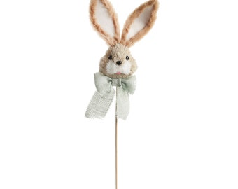 Straw Bunny Head Pick with Sage Green Bow