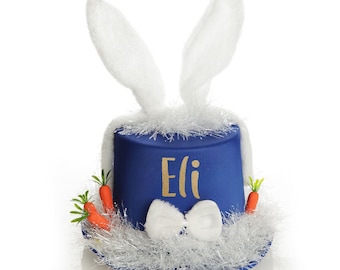 Personalised Blue Easter Bunny Top Hat Bonnet