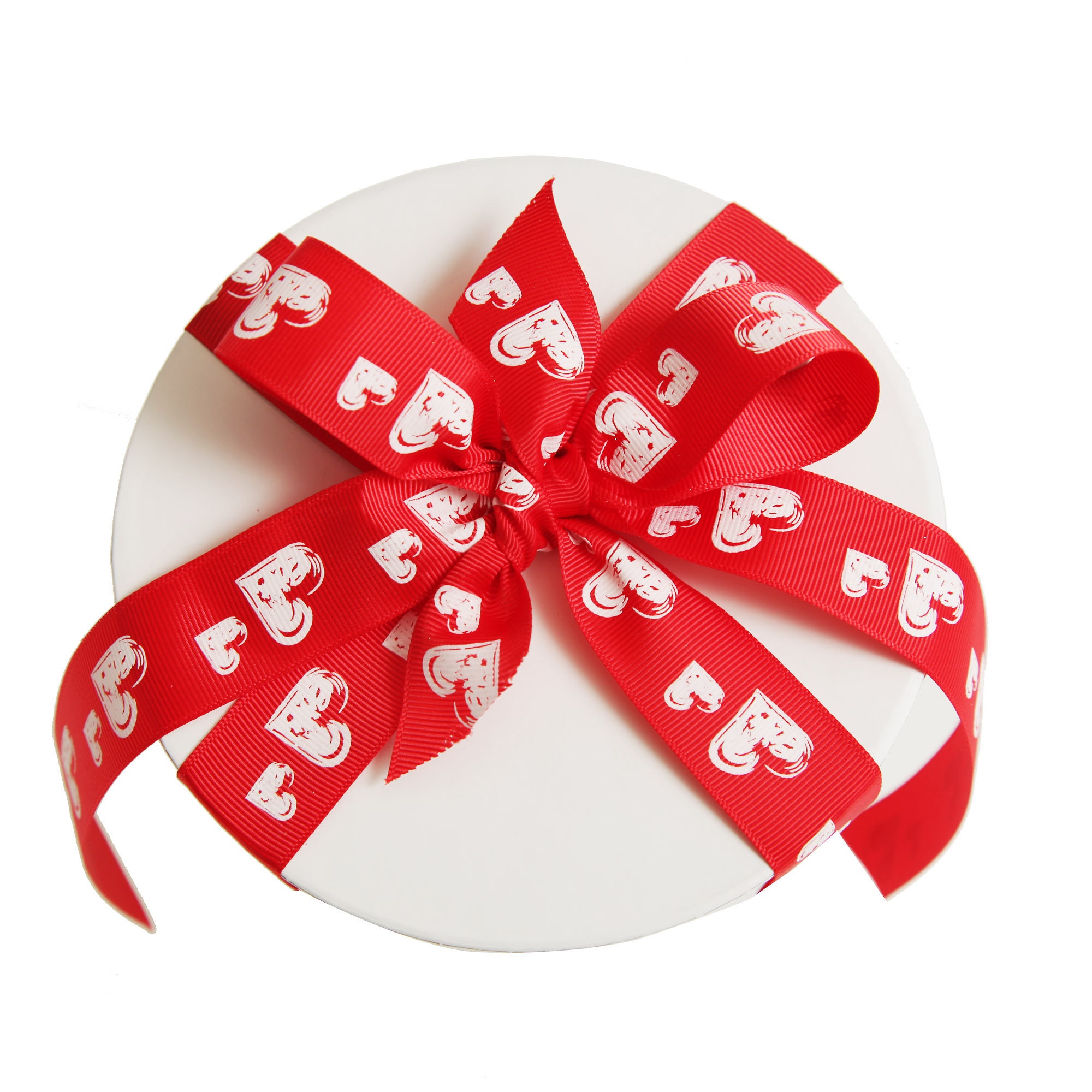 Personalised White Round Gift Box With Red Heart Ribbon Bow Etsy