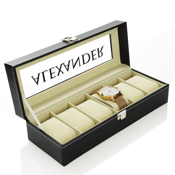 Personalised Deluxe Mens Watch Box - 6 Compartment