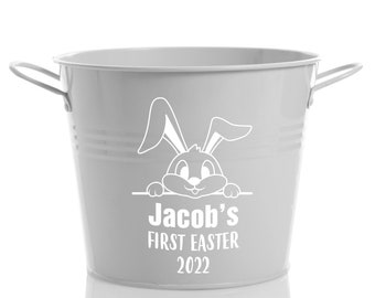 Personalised First Easter Hamper Bucket - Peeking Bunny