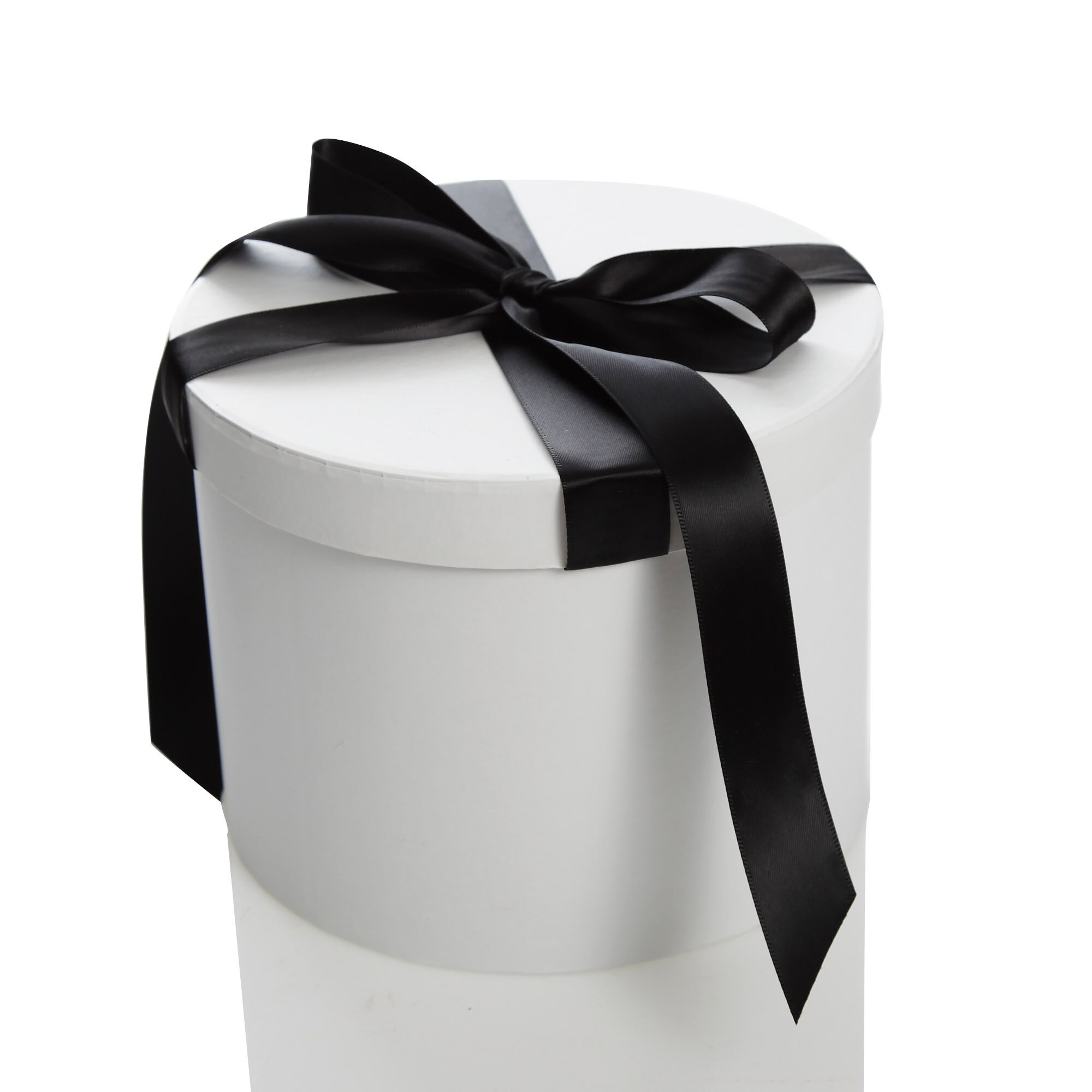 Personalised White Round Gift Box With Black Ribbon Bow Etsy