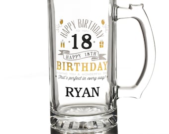 Personalised 18th Happy Birthday Tankard Glass Stein
