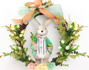 Bright Easter Mint Green Mr Bunny Floral Wreath