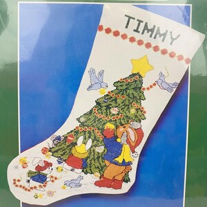 Bernat Cross Stitch Christmas Stocking Kit Trimming the Tree New Sealed