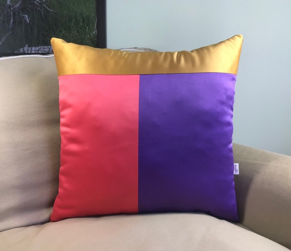 Decorative Cushion Cover. Mustard Pink and Dark Purple Pillow