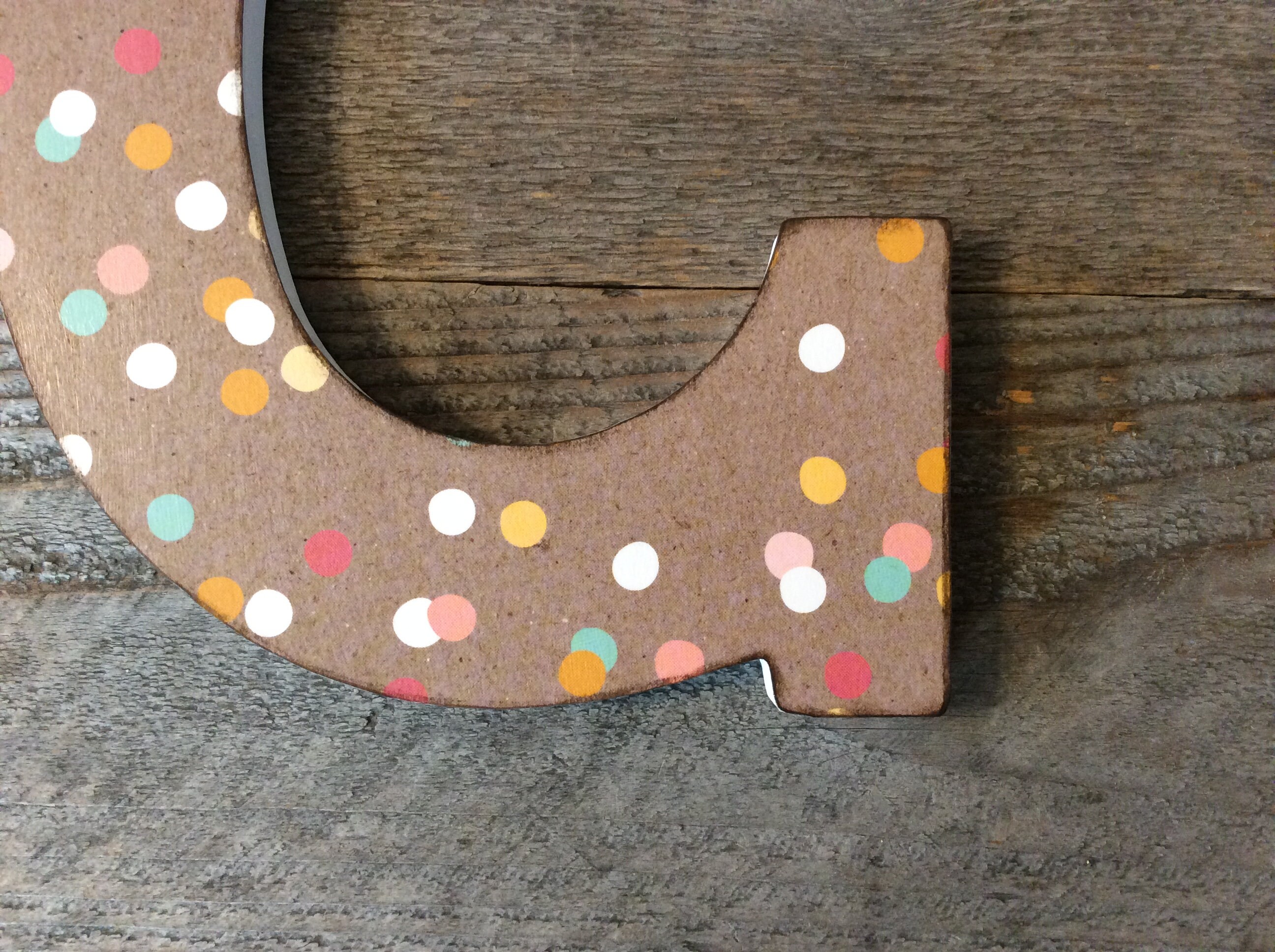 9 Inch | Wooden Letter Wall Decor | Milk Chocolate Confetti Color