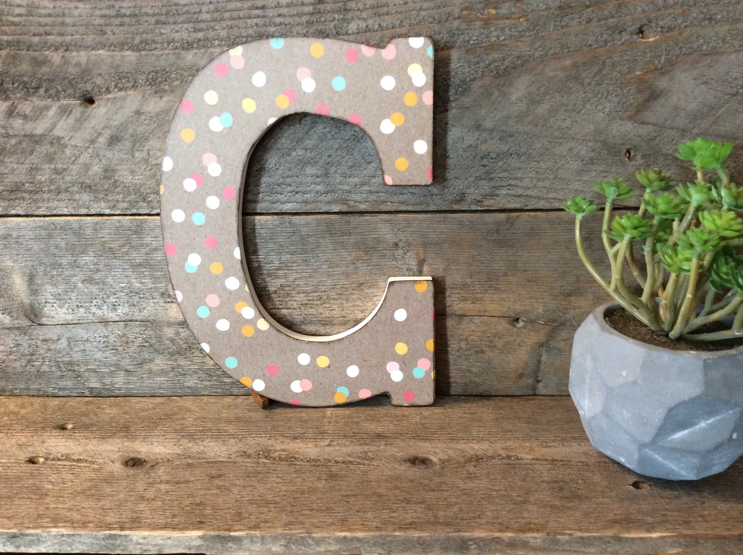 9 Inch | Wooden Letter Wall Decor | Milk Chocolate Confetti Color