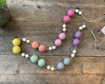 Wool Felt Balls | Garland | Pastel Rainbow | Classroom/Office/Window Display | Kid's Room Decor | Reusable | Handmade Gift | Free Shipping:)