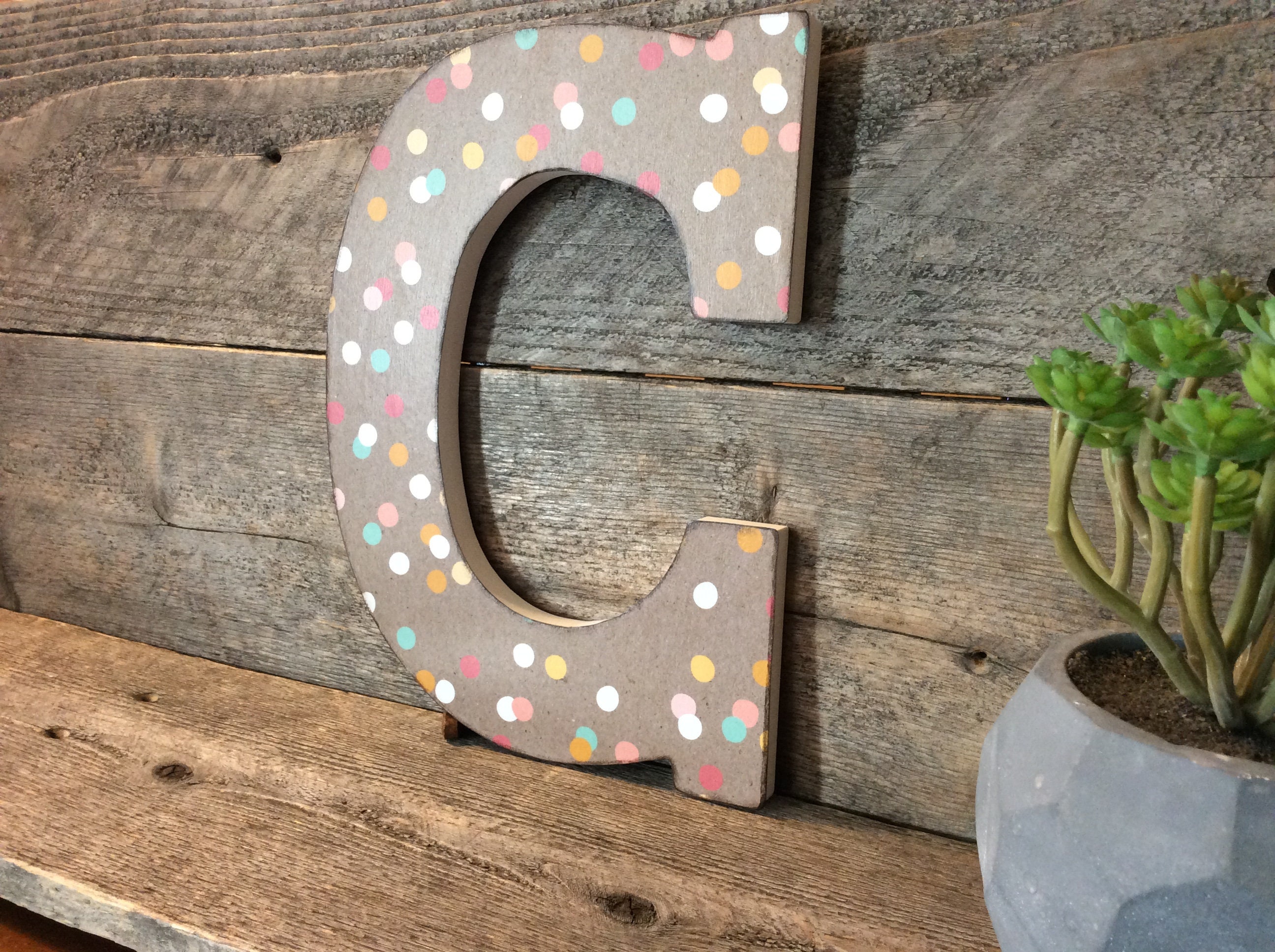 9 Inch | Wooden Letter Wall Decor | Milk Chocolate Confetti Color