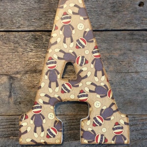 9 Inch Letter | Wooden Letter Decor | Sock Monkeys | Baby Nursery Decor | Game Room | Letter A only | Ready to Ship:)