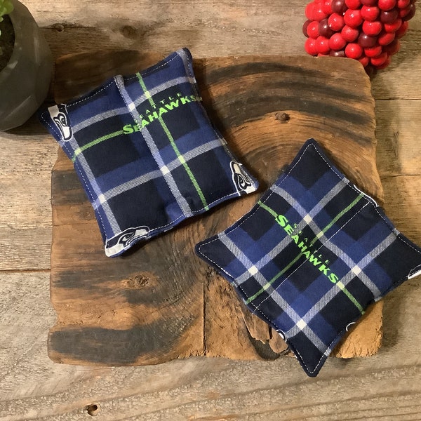 Set of 2 | Pocket Hand Warmers | Seattle Seahawks | Soft Flannel Fabrics | Reusable | Small Rice Heat Packs | Handmade Gifts | Ready to Ship