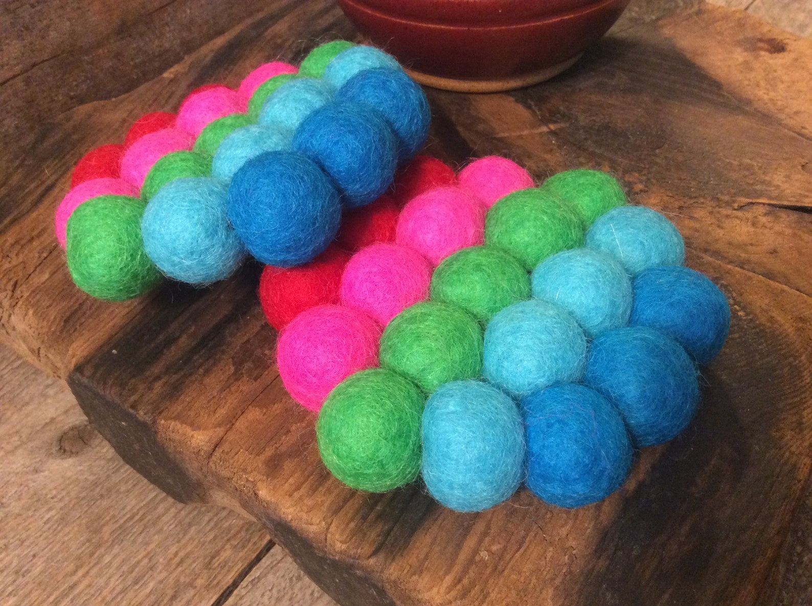 Set of 2 Wool Felt Ball Coasters Thick & Chunky Coasters Etsy