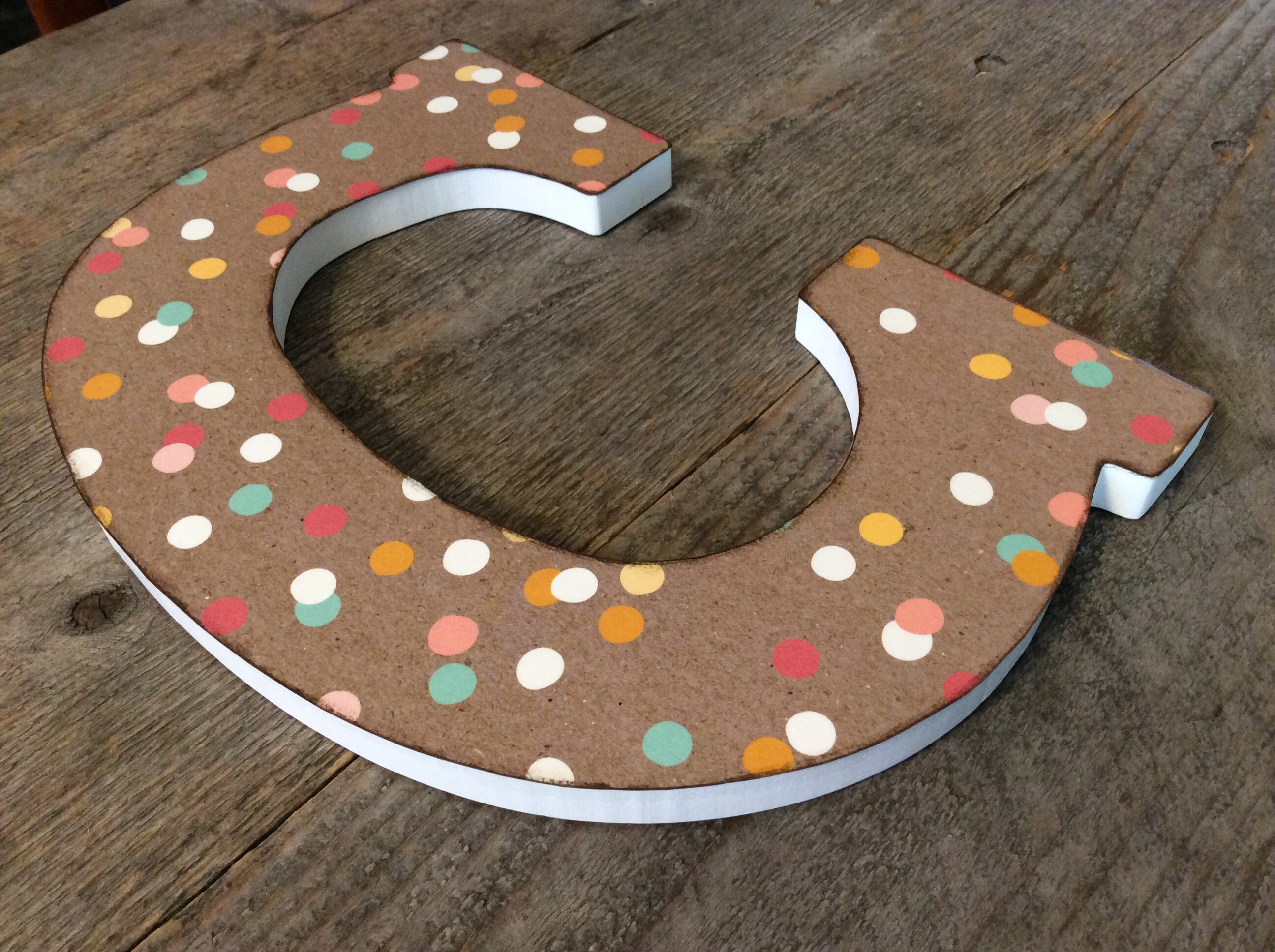 9 Inch | Wooden Letter Wall Decor | Milk Chocolate Confetti Color
