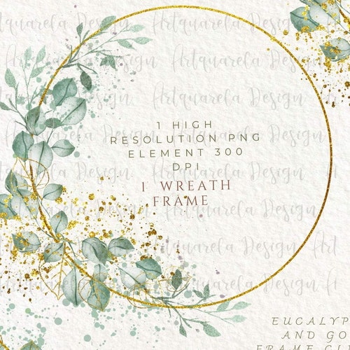 Gold Eucalyptus Frame Watercolor Greenery Frames Clipart Green - Etsy