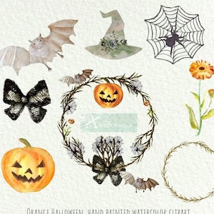 Halloween Clipart Set, Wreaths, flowers ,pumpkins , bat , Halloween wedding wreath ,Branches wreath, Sublimation png   Free Commercial Use