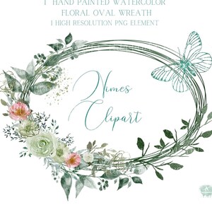 Aquarell & gliiter ovaler Kranz CLIPART, Handgemalter Rahmen mit Schmetterling Dust Türkis Blumenrahmen Kommerzielle Nutzung