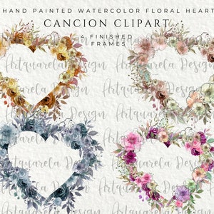4 floral Heart Clipart, Blue,pink ,autumn flowers, wrearths png ,Watercolor floral frames Wedding invitation Sublimation,Commercial Use