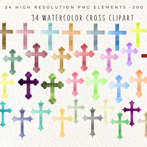 34 Watercolor Crosses  Clipart Colorful cross  silhouette png Cross bundle Instant download Sublimation High resolution png   Commercial Use